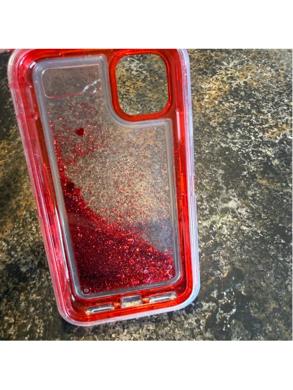 Cute Red Glitter Liquid Heart iPhone 11 Case – Shockproof Clear TPU Cover NIP